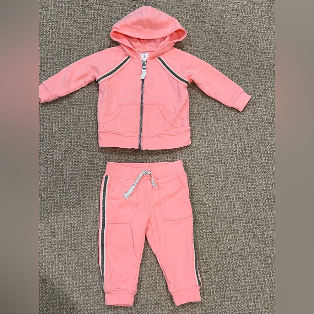 Carter’s baby girl neon pink jumpsuit set size 9M NWOT